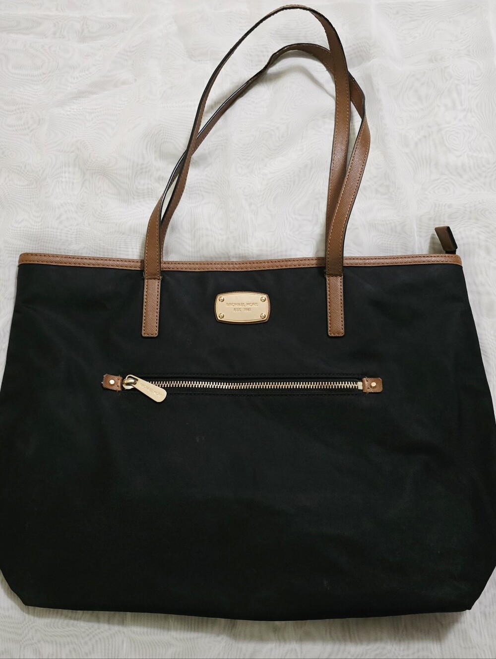 Michael Kors Black Brown Shoulder Bag Purse Handbag Fabric Large